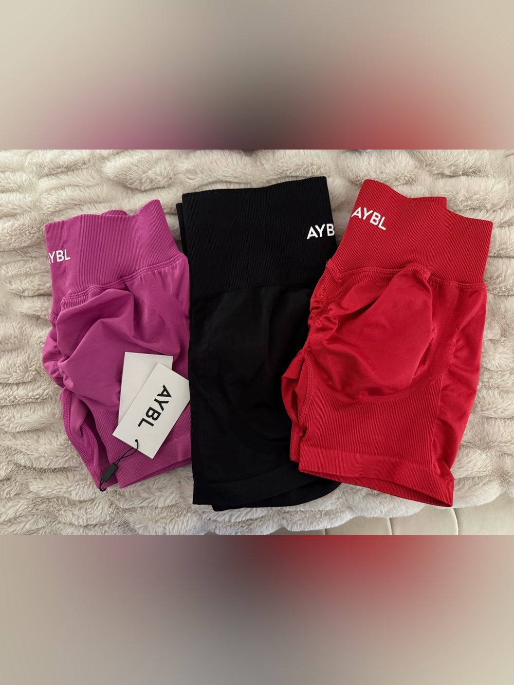 AYBL Women’s High-Waist Active Shorts - Black, purple and red
